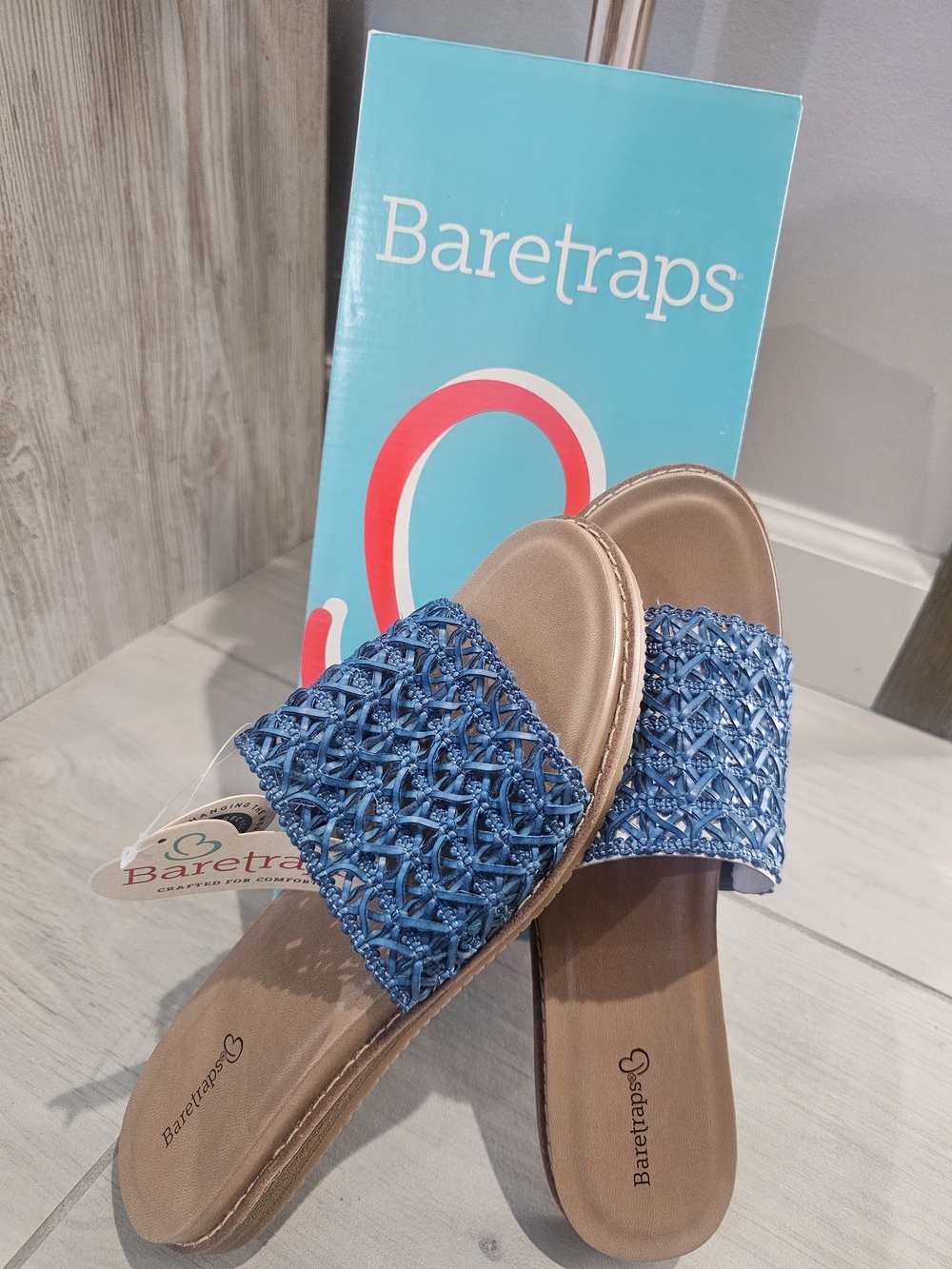 BareTraps Womens Blue Woven Comfort Slide Sandals Size 8 New